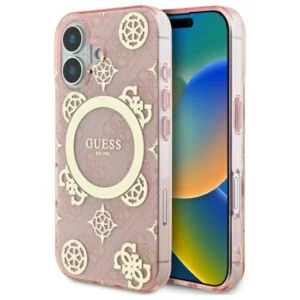 Guess IML Peony On 4G Background MagSafe iPhone 16 Case - Pinkeng