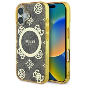Guess IML Peony On 4G Background MagSafe iPhone 16 Case - Browneng