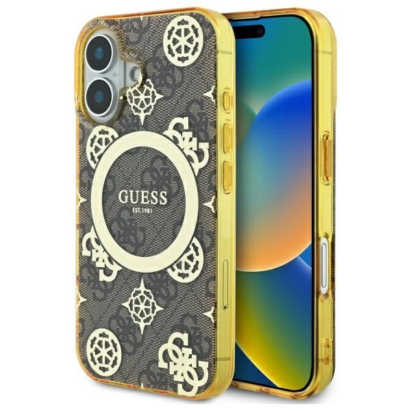 Guess IML Peony On 4G Background MagSafe iPhone 16 Case - Browneng