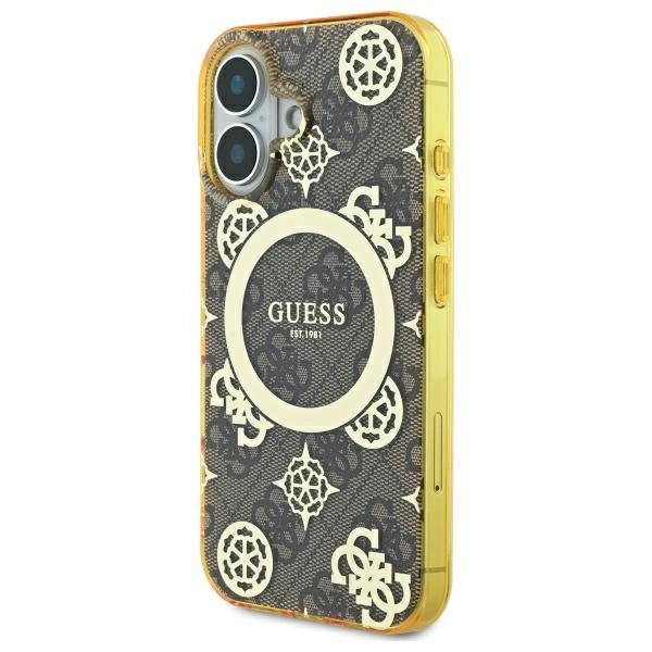 Guess IML Peony On 4G Background MagSafe iPhone 16 Case - Browneng