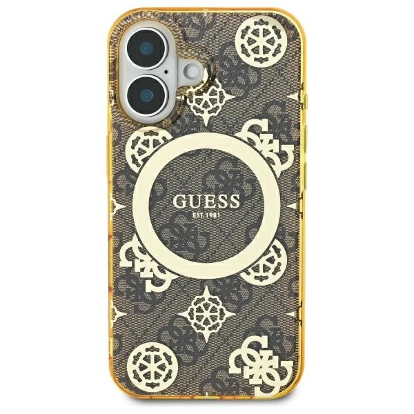 Guess IML Peony On 4G Background MagSafe iPhone 16 Case - Browneng