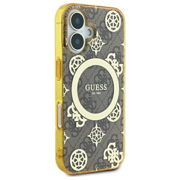 Guess IML Peony On 4G Background MagSafe iPhone 16 Case - Browneng