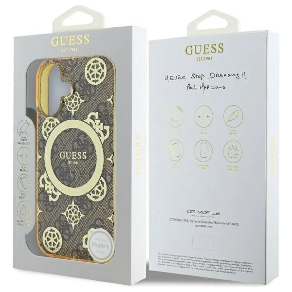 Guess IML Peony On 4G Background MagSafe iPhone 16 Case - Browneng