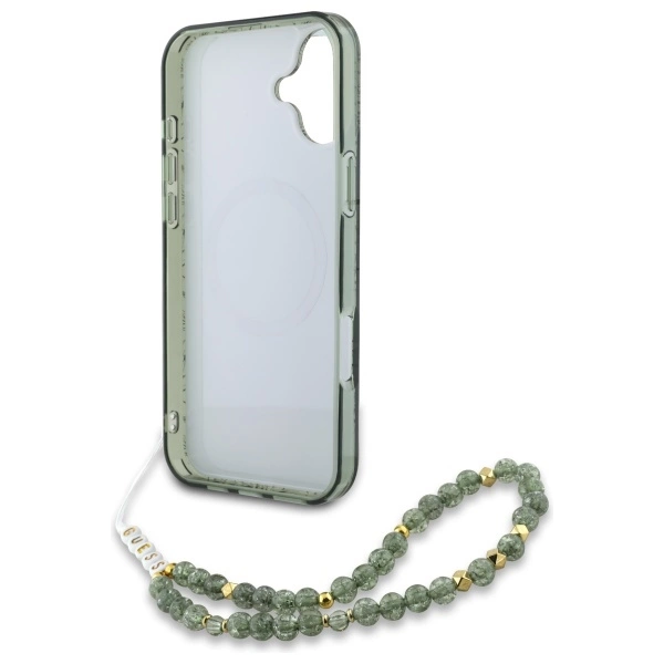 Guess IML Flowers Allover Electro With Pearl Strap MagSafe case for iPhone 16 - greeneng