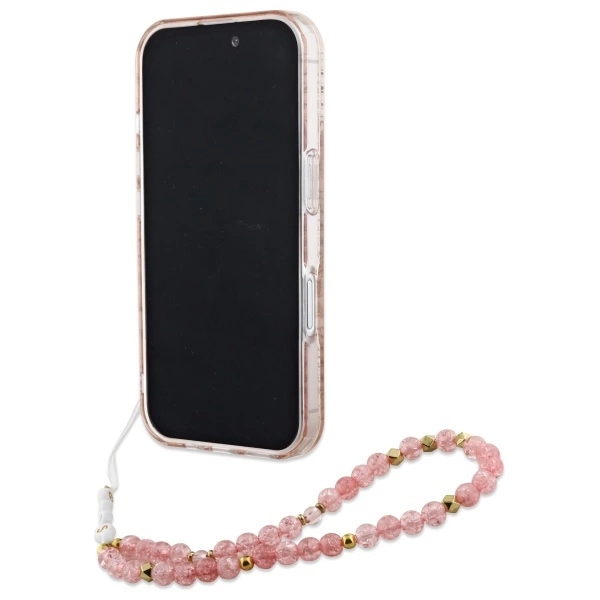 Guess IML Flowers Allover Electro With Pearl Strap MagSafe iPhone 16 Case - Pinkeng