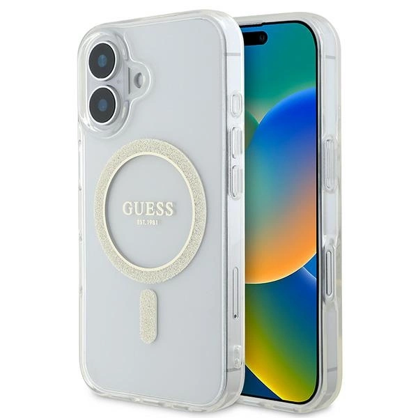 Guess IML Glitter Circle MagSafe iPhone 16 Case - Cleareng