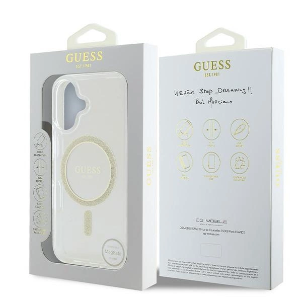 Guess IML Glitter Circle MagSafe iPhone 16 Case - Cleareng