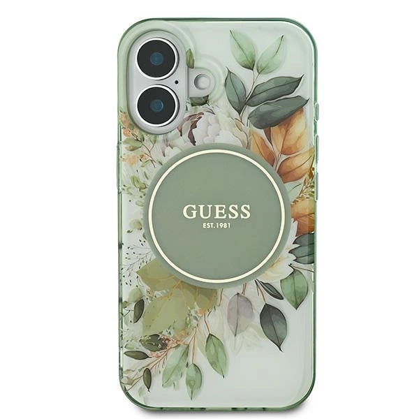 Guess IML Flower & Tonal Circle MagSafe case for iPhone 16 - greeneng