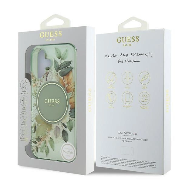 Guess IML Flower & Tonal Circle MagSafe case for iPhone 16 - greeneng