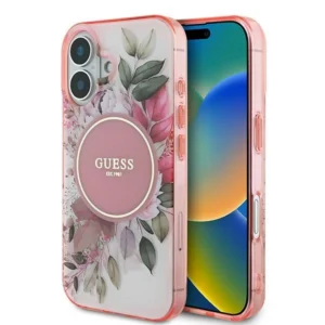 Guess IML Flower & Tonal Circle MagSafe iPhone 16 Case - Pinkeng