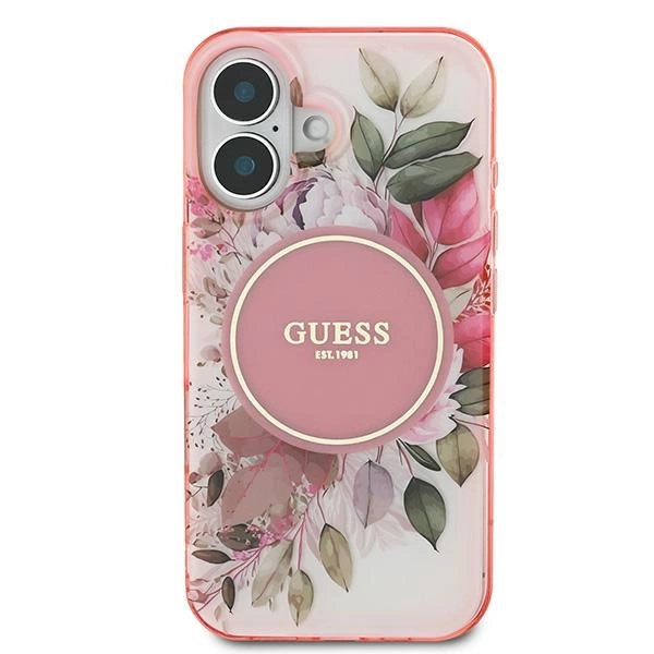 Guess IML Flower & Tonal Circle MagSafe iPhone 16 Case - Pinkeng
