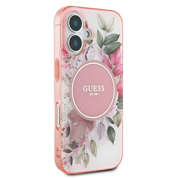 Guess IML Flower & Tonal Circle MagSafe iPhone 16 Case - Pinkeng