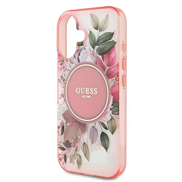 Guess IML Flower & Tonal Circle MagSafe iPhone 16 Case - Pinkeng
