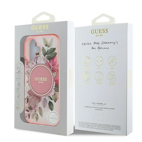 Guess IML Flower & Tonal Circle MagSafe iPhone 16 Case - Pinkeng