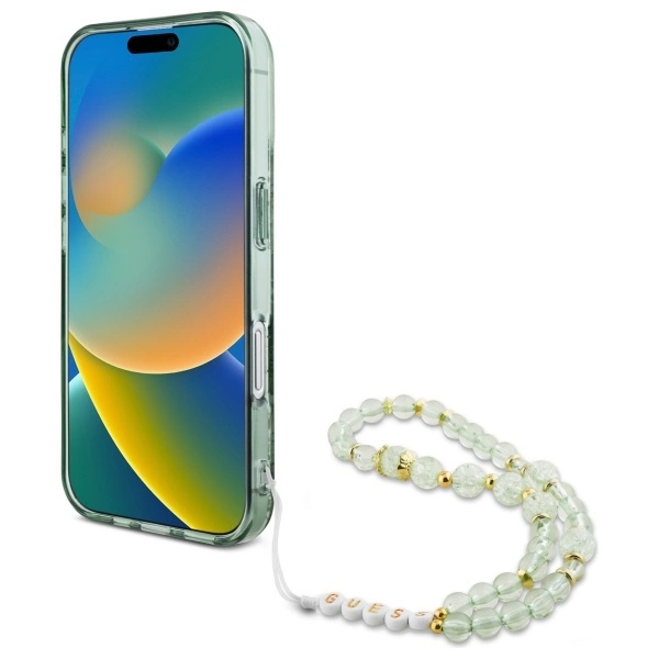 Guess IML Flowers With Pearl Strap MagSafe case for iPhone 16 - greeneng
