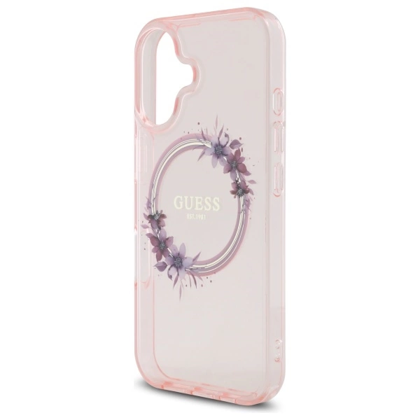 Guess IML Flowers Wreath MagSafe iPhone 16 Case - Pinkeng