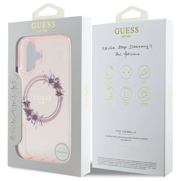 Guess IML Flowers Wreath MagSafe iPhone 16 Case - Pinkeng