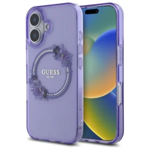 Guess IML Flowers Wreath MagSafe iPhone 16 Case - Purpleeng
