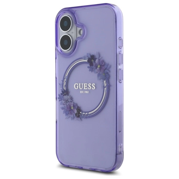 Guess IML Flowers Wreath MagSafe iPhone 16 Case - Purpleeng