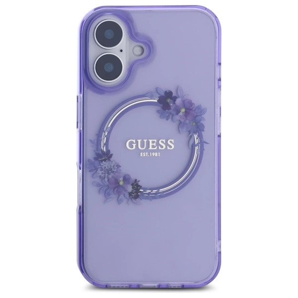 Guess IML Flowers Wreath MagSafe iPhone 16 Case - Purpleeng