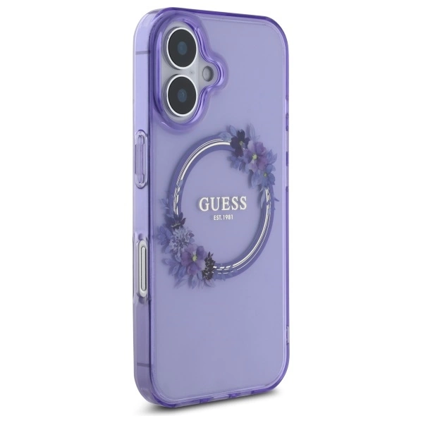 Guess IML Flowers Wreath MagSafe iPhone 16 Case - Purpleeng