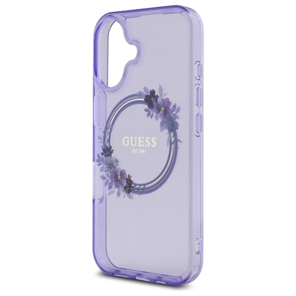 Guess IML Flowers Wreath MagSafe iPhone 16 Case - Purpleeng