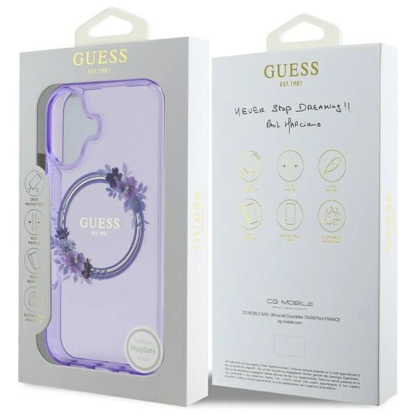 Guess IML Flowers Wreath MagSafe iPhone 16 Case - Purpleeng
