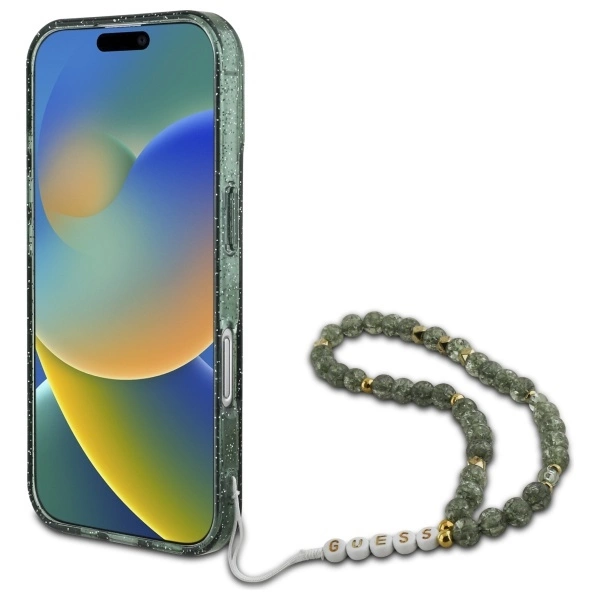 Guess IML Glitter With Pearl Strap MagSafe case for iPhone 16 - greeneng