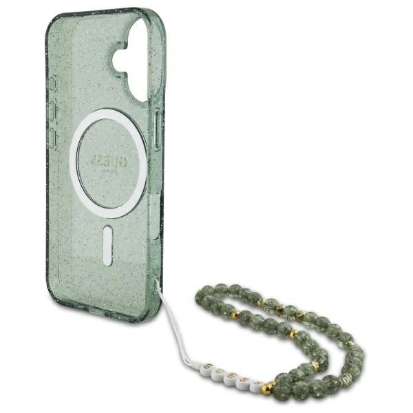 Guess IML Glitter With Pearl Strap MagSafe case for iPhone 16 - greeneng