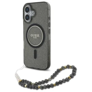 Guess IML Glitter With Pearl Strap MagSafe case for iPhone 16 - blackeng