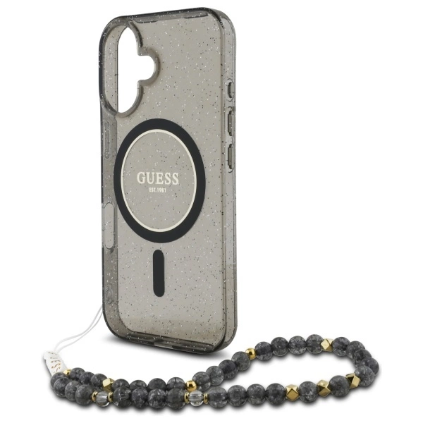 Guess IML Glitter With Pearl Strap MagSafe case for iPhone 16 - blackeng
