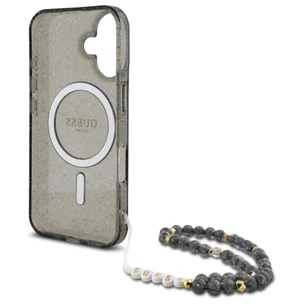 Guess IML Glitter With Pearl Strap MagSafe case for iPhone 16 - blackeng