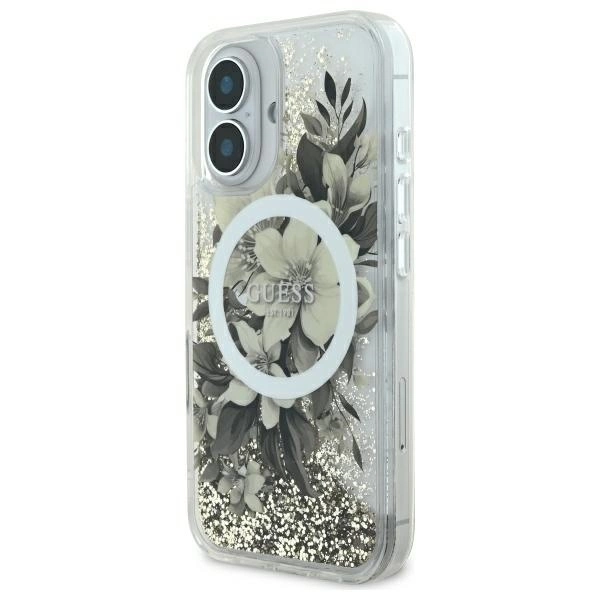 Guess Liquid Glitter Flower MagSafe iPhone 16 Case - Beigeeng