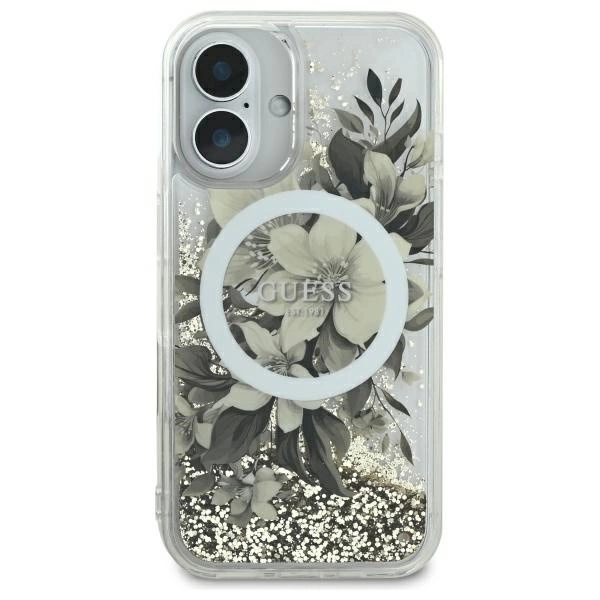 Guess Liquid Glitter Flower MagSafe iPhone 16 Case - Beigeeng