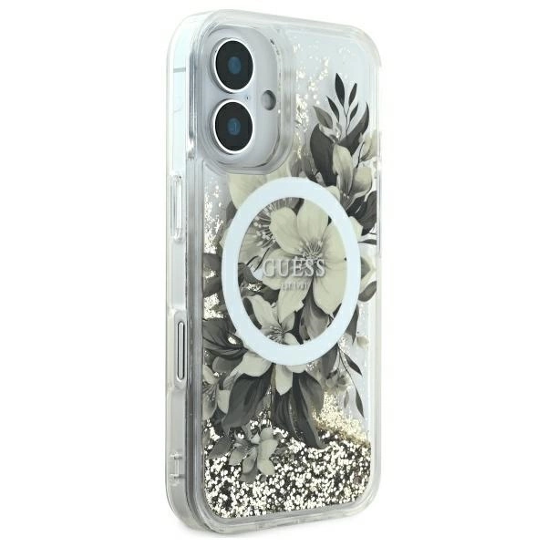 Guess Liquid Glitter Flower MagSafe iPhone 16 Case - Beigeeng