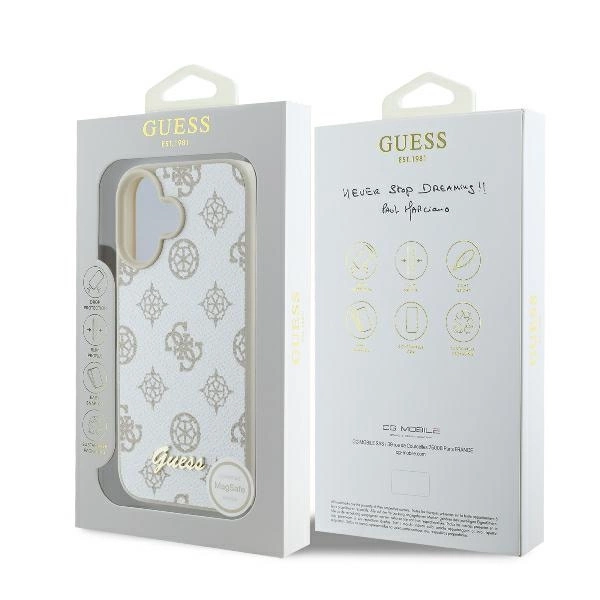 Guess Peony Script Logo MagSafe iPhone 16 Case - Whiteeng