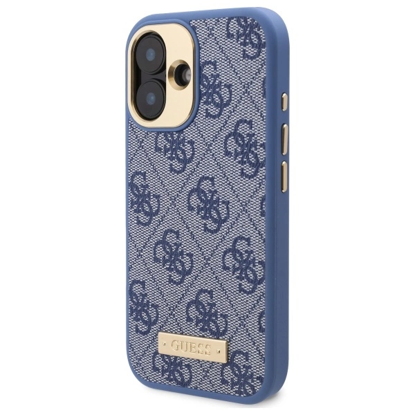 Guess 4G Logo Plate MagSafe iPhone 16 Case - Blueeng