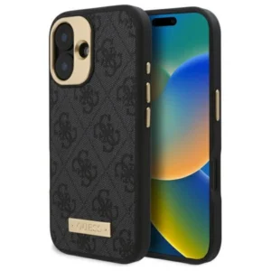 Guess 4G Logo Plate MagSafe iPhone 16 Case - Blackeng