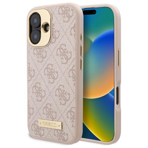 Guess 4G Logo Plate MagSafe iPhone 16 Case - Pinkeng