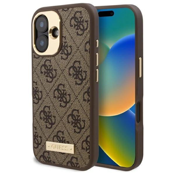 Guess 4G Logo Plate MagSafe iPhone 16 Case - Browneng
