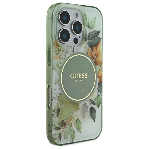 Guess IML Flower & Tonal Circle MagSafe case for iPhone 16 Pro Max - greeneng