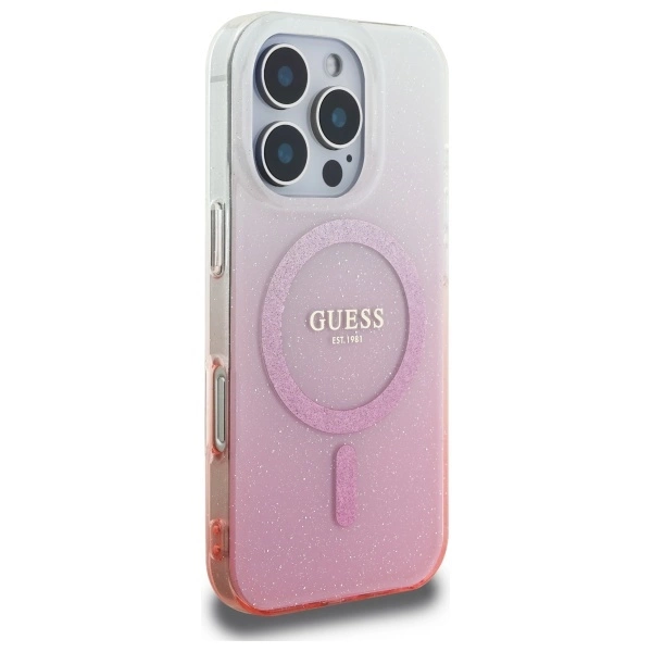 Guess IML Glitter Gradient MagSafe Case for iPhone 16 Pro Max - Pinkeng