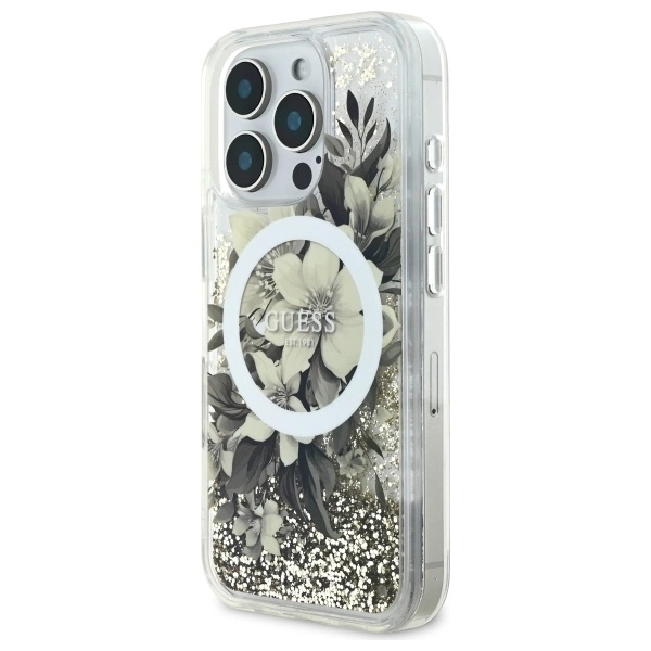 Guess Liquid Glitter Flower MagSafe iPhone 16 Pro Max Case - Beigeeng