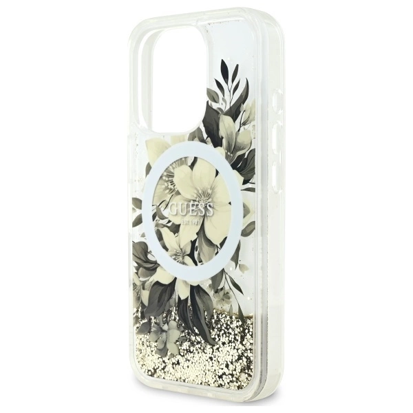 Guess Liquid Glitter Flower MagSafe iPhone 16 Pro Max Case - Beigeeng