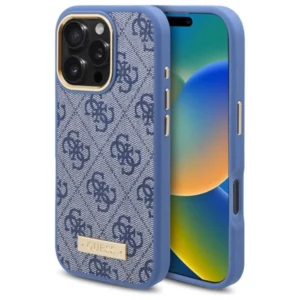 Guess 4G Logo Plate MagSafe Case for iPhone 16 Pro Max - Blueeng