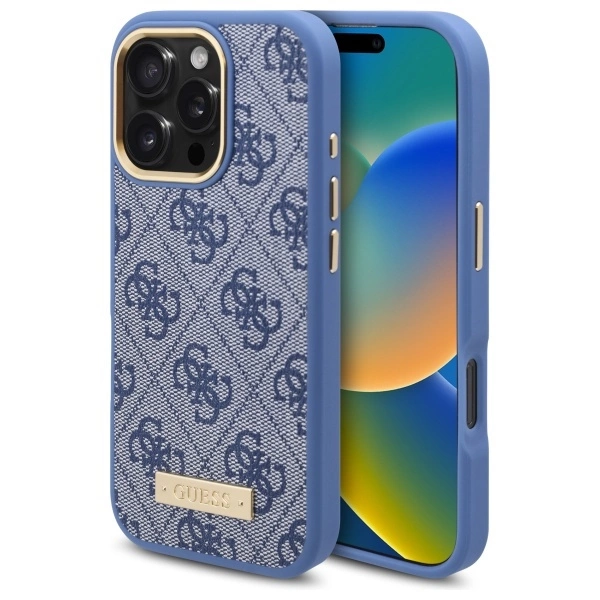 Guess 4G Logo Plate MagSafe Case for iPhone 16 Pro Max - Blueeng