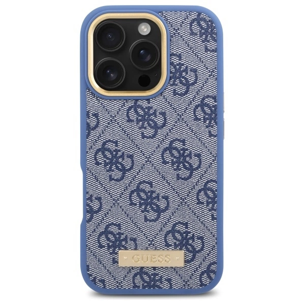 Guess 4G Logo Plate MagSafe Case for iPhone 16 Pro Max - Blueeng