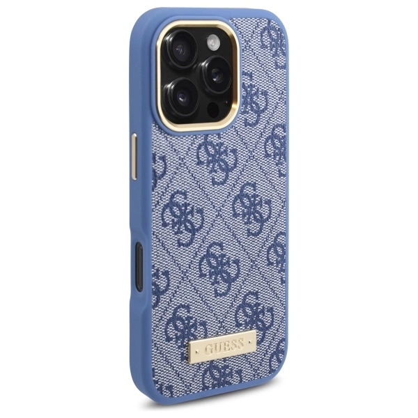 Guess 4G Logo Plate MagSafe Case for iPhone 16 Pro Max - Blueeng