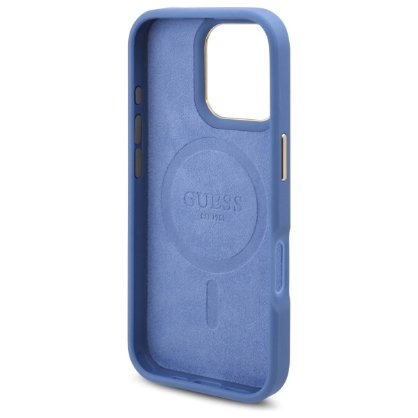 Guess 4G Logo Plate MagSafe Case for iPhone 16 Pro Max - Blueeng