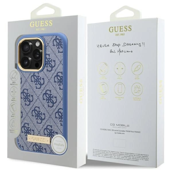 Guess 4G Logo Plate MagSafe Case for iPhone 16 Pro Max - Blueeng